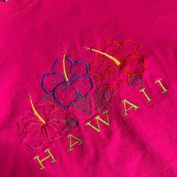 Vintage Hanes Beefy-T Single Stitch Hawaii Hibiscus Hot Pink Graphic Tee - Picture 4 of 9